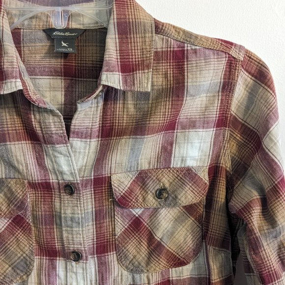 Eddie Bauer Flannel Button-up in Plum, XS - Picture 2 of 7